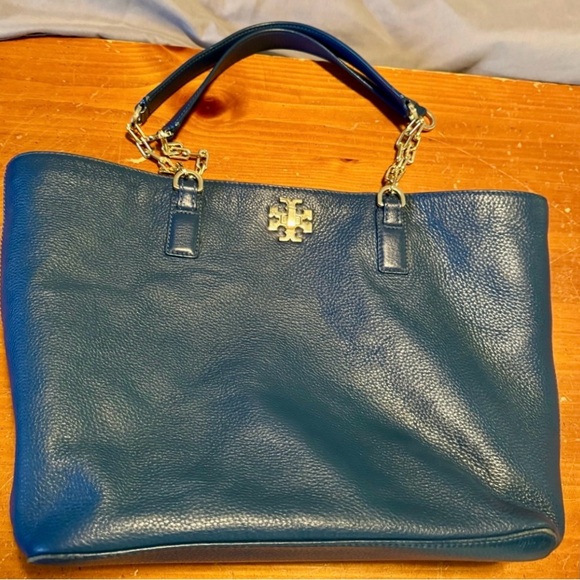 SOLD!!Super soft & beautiful Tory Burch Blue Tote with Chain Handles - Picture 2 of 10